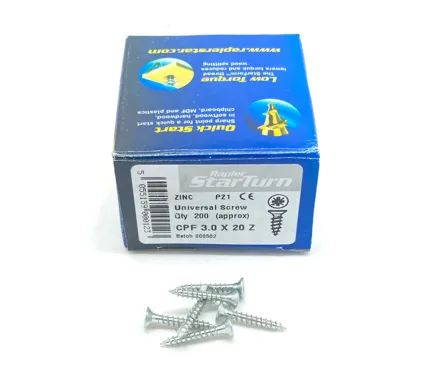 3.0 x 20mm Zinc  - Universal Screws - (Box of 200)