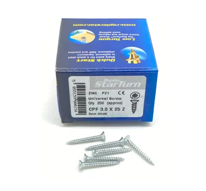 3.0 x 25mm Zinc  - Universal Screws - (Box of 200)