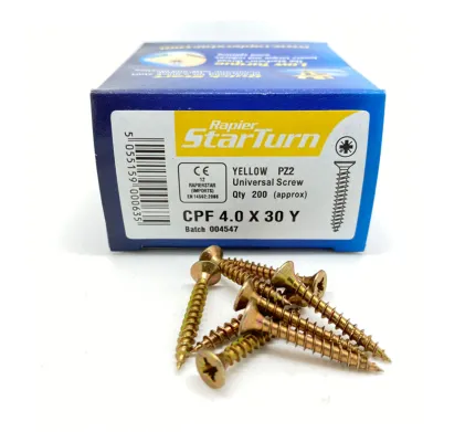 4.0  x 30mm Yellow - Universal Screws - (Box of 200)
