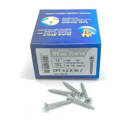4.0 x 30mm Zinc  - Universal Screws - (Box of 200)