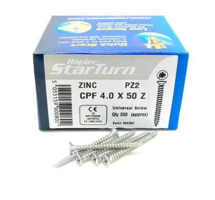 4.0 x 50mm Zinc - Universal Screws - (Box of 200)