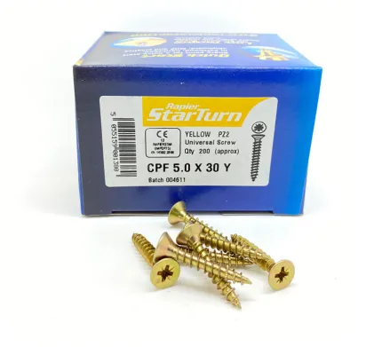 5.0  x 30mm Yellow - Universal Screws - (Box of 200)