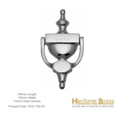 Heritage Brass Urn Door Knocker 195mm Polished Chrome