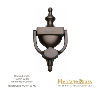 Heritage Brass Urn Door Knocker 195mm Matt Bronze