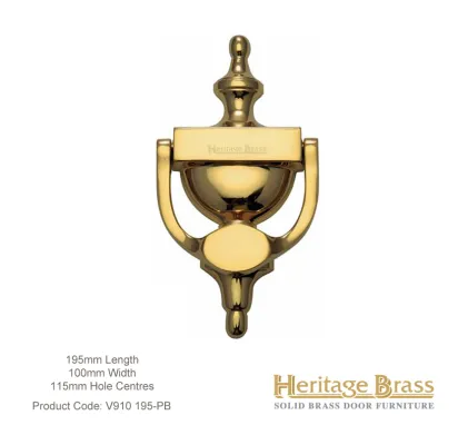 Heritage Brass Urn Door Knocker 195mm Polished Brass