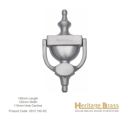 Heritage Brass Urn Door Knocker 195mm Satin Chrome