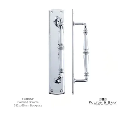 Large Ornate Pull Handle on Backplate 382 x 65mm - Chrome