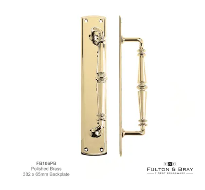 Large Ornate Pull Handle on Backplate 382 x 65mm - Brass