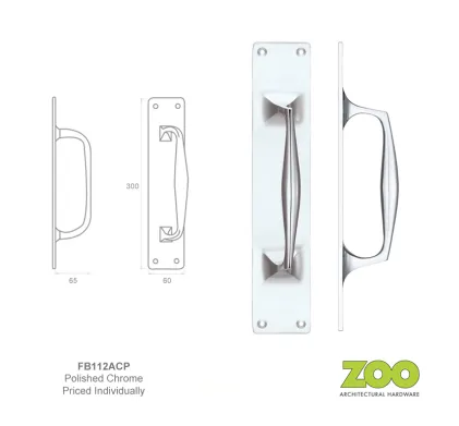 300 x 60mm Solid Brass Cast Pull Handle Polished Chrome