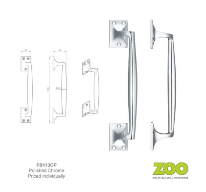 254mm Solid Brass Cast Pull Handle Polished Chrome