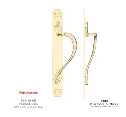 Pull Handle on Art Nouveau Backplate - Right Handed - Brass