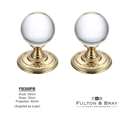 Glass Ball Mortice Knob Polished Brass Door Knobs