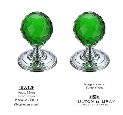 Facetted Glass Ball Mortice Knob on Pol Chrome Rose - Green