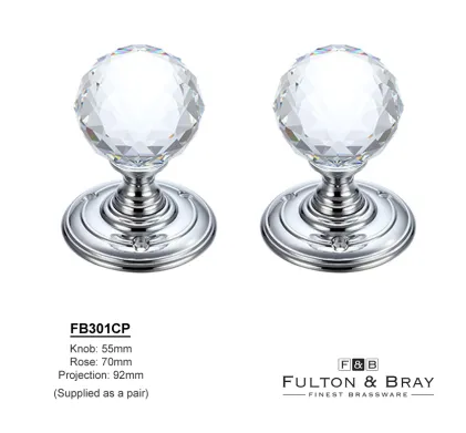 Facetted Glass Ball Mortice Knob on Pol Chrome Rose