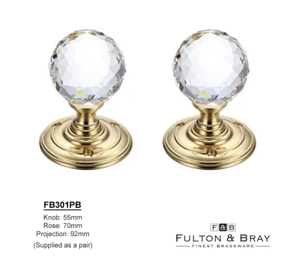 Facetted Glass Ball Mortice Knobs on Polished Brass Rose
