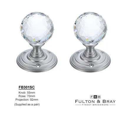 Facetted Glass Ball Mortice Knobs on Satin Chrome Rose