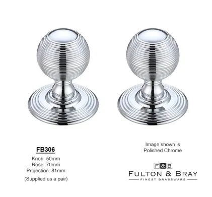Concealed-Fix Reeded Mortice Knobs Fulton-&-Bray