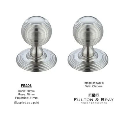 Concealed-Fix Reeded Mortice Knobs Fulton-&-Bray