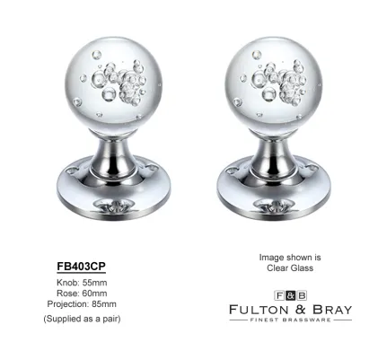 Bubbled Glass Ball Knobs on Polished Chrome Rose