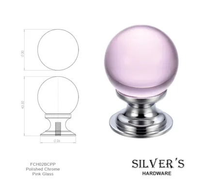 30mm Glass Ball Knob Polished Chrome - Pink Glass