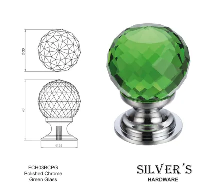30mm Glass Knob Polished Chrome Green Glass