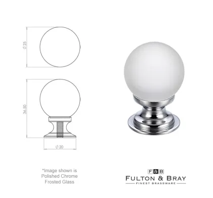 25mm Glass Knob Polished Chrome Frosted Glass