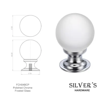 30mm Glass Knob Polished Chrome Frosted Glass