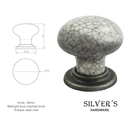 Mushroom Porcelain Knob - Midnight Blue Crackle
