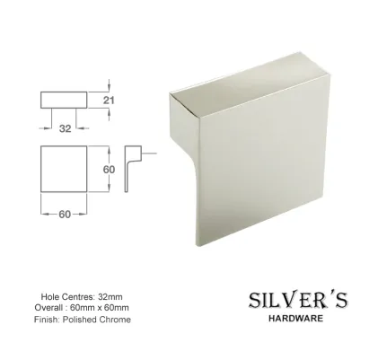Dexter Square Pull Handle 60 x 60mm - Holes 32mm C/C