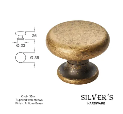 35mm Traditional Pattern Door Knob Antique Brass