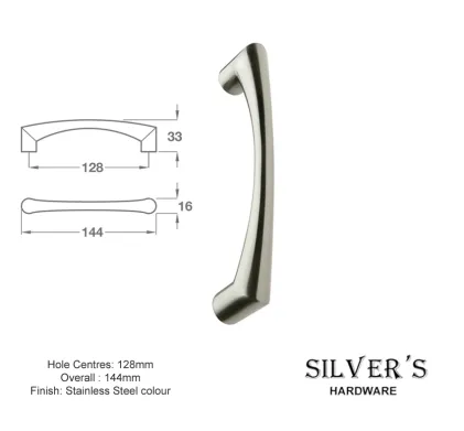 Concaved Cupboard Handle Stainless Steel - 128mm C/C