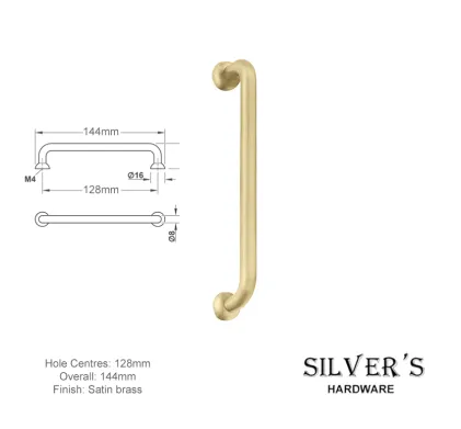 Cupboard Handle Satin Brass - 128mm