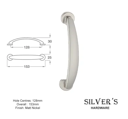 Bradley Cupboard Handle Brushed Nickel - 128mm C/C