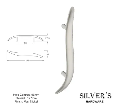 S Cupboard Handle Matt Nickel - 96mm