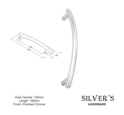Curved Cupboard Handle Polished Chrome - 128mm