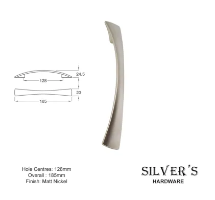 Fantail Cupboard Handle Matt Nickel - 128mm C/C
