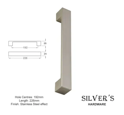 Chunky 'D' Cupboard Handle Stainless Steel 192mm C/C