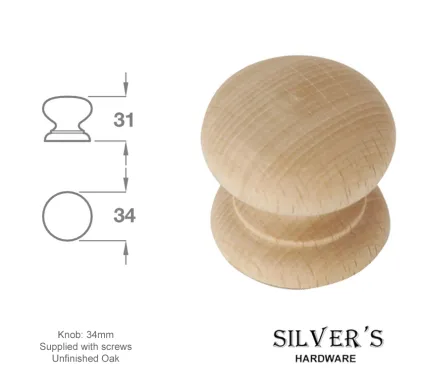 34mm Unfinished Oak Cupboard Knob