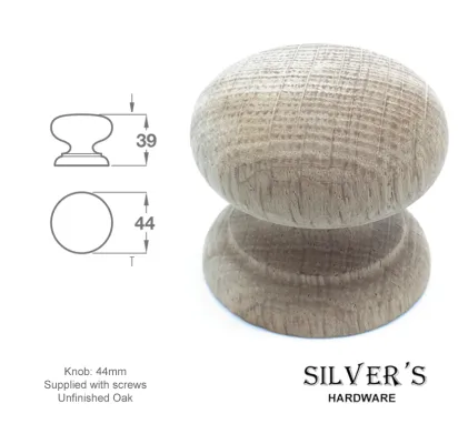 44mm Unfinished Wood Cupboard Knob