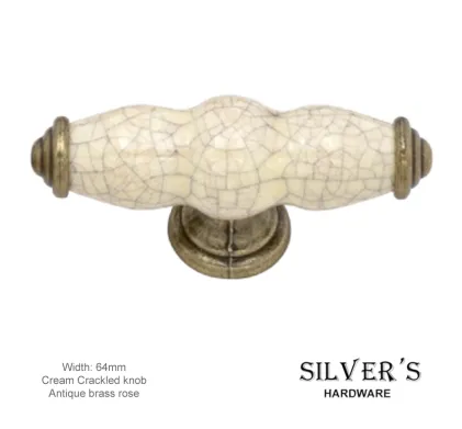 Winchester T Knob Antique Brass Cream Crackled