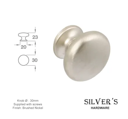 30mm Coco Cupboard Knob Brushed Nickel
