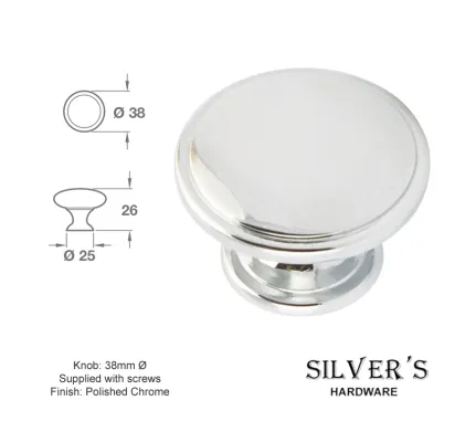 38mm Cupboard Knob Polished Chrome