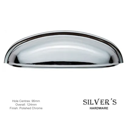 Modern Shaker Drawer Pull Pol. Chrome 96mm C/C