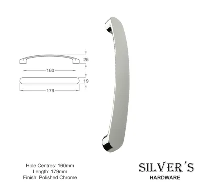 D Cupboard Handle Polished Chrome - 160mm