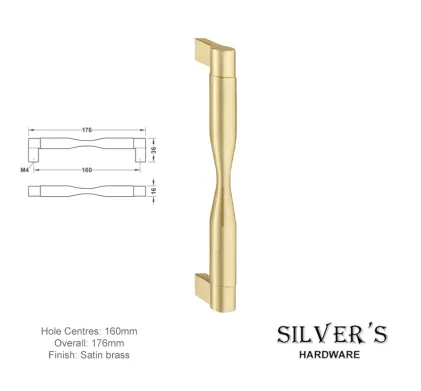 Noveau Art Deco Cupboard Handle Satin Brass - 160mm