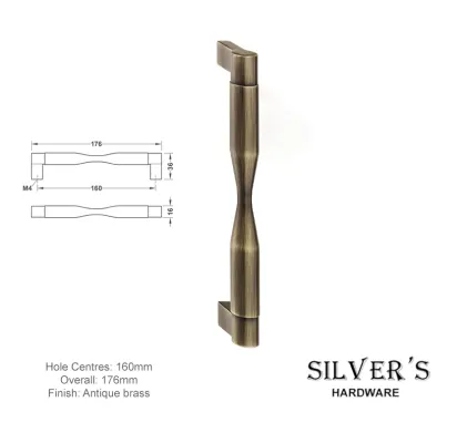 Noveau Art Deco Cupboard Handle Antique Brass - 160mm