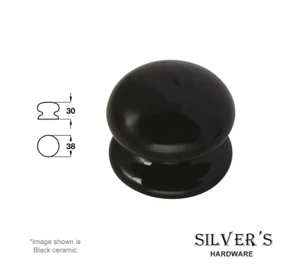 Plain Porcelain Cupboard Knob Black 38 x 30mm