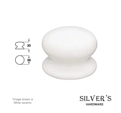 Plain Porcelain Cupboard Knob White 38 x 30mm