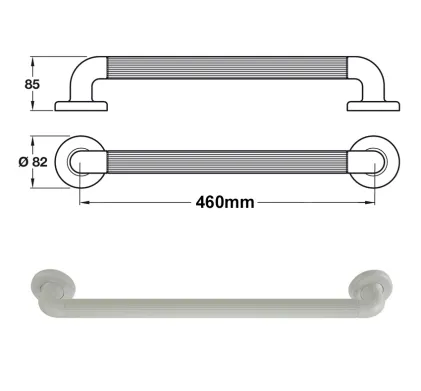 Straight Grab Rail, with Fluted Grip - 460mm