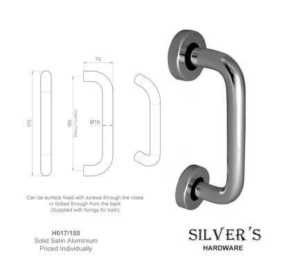 19mm x 150mm SAA D-BAR Pull Handle Solid Aluminium